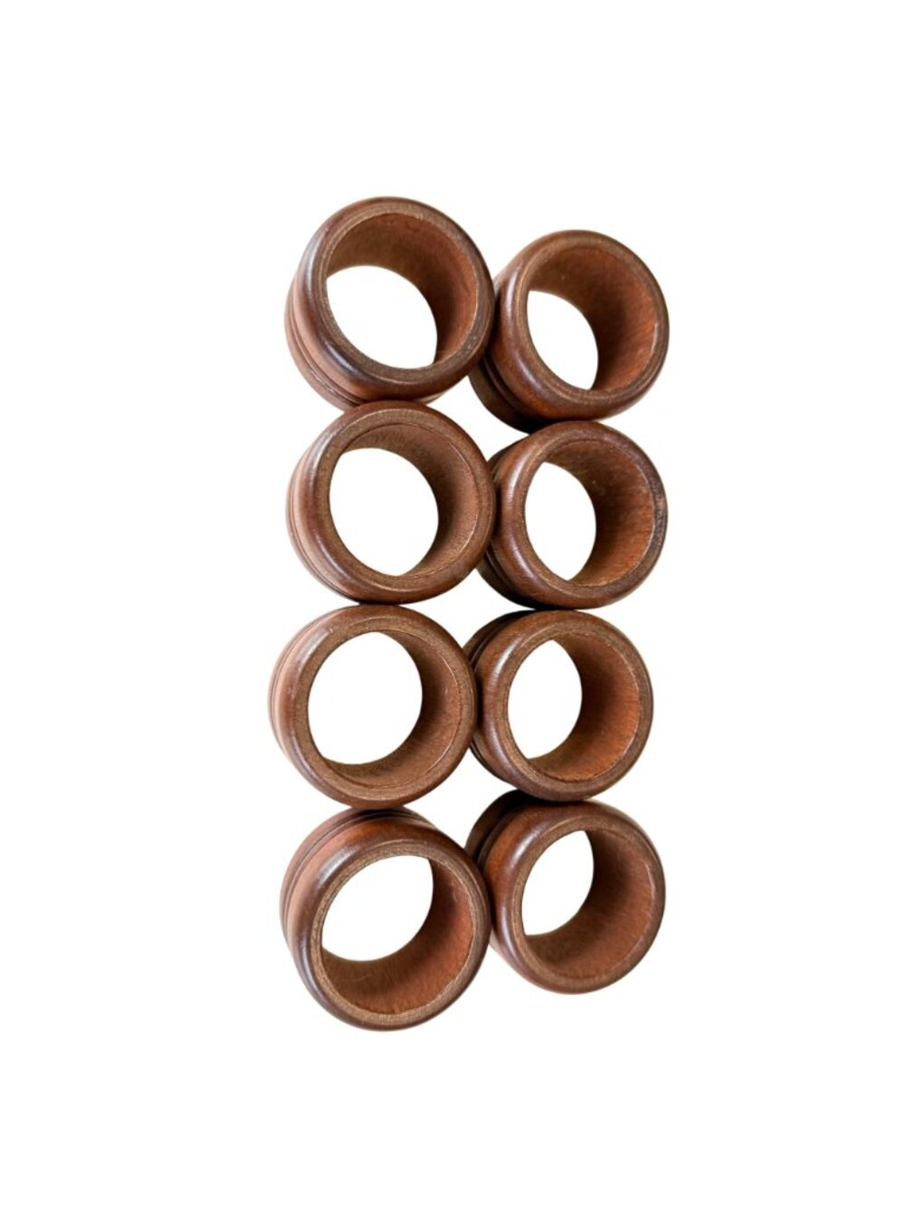 Vintage Wood Napkin Rings Set Of 8 Grooved Design Rustic Brown Finish - Picture 5 of 6